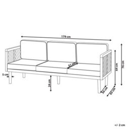 Beliani 3-Seater Garden Sofa In Acacia Wood With Light Beige Cushions, W179 X D65 X H76Cm - thumbnail 4