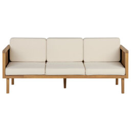 Beliani 3-Seater Garden Sofa In Acacia Wood With Light Beige Cushions, W179 X D65 X H76Cm - thumbnail 3