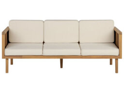 Beliani 3-Seater Garden Sofa In Acacia Wood With Light Beige Cushions, W179 X D65 X H76Cm - thumbnail 1