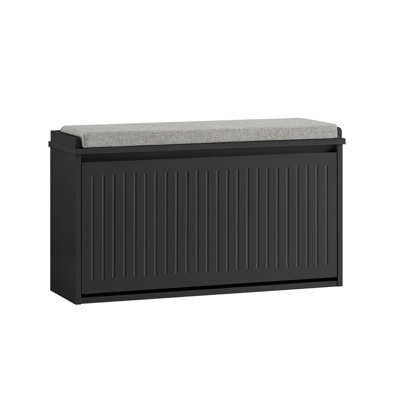 Sobuy Fsr98-L-Sch, Shoe Storage Bench With Cushion - Shoe Rack & Cabinet With Flip Drawers,black,w80Xd26Xh45 - image 1