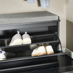 Sobuy Fsr98-L-Sch, Shoe Storage Bench With Cushion - Shoe Rack & Cabinet With Flip Drawers,black,w80Xd26Xh45 - thumbnail 6