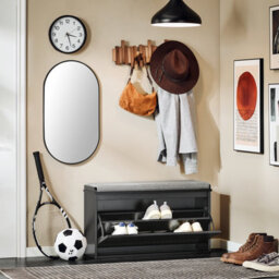 Sobuy Fsr98-L-Sch, Shoe Storage Bench With Cushion - Shoe Rack & Cabinet With Flip Drawers,black,w80Xd26Xh45 - thumbnail 2