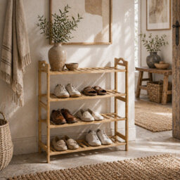 Wyld Haus Dicove Bamboo 4-Tier Freestanding Shoe Rack Natural Finish - Slatted Stepped Shelves For Hallway And Bedroom Storage - thumbnail 1