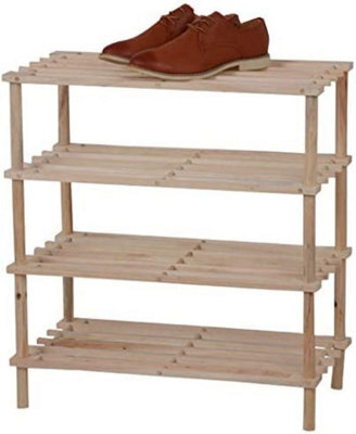 Wooden Shoe Rack Footwear Storage Organiser Unit Shelf Dvd Books Tier Slated New Natural, 4 Tier - image 1