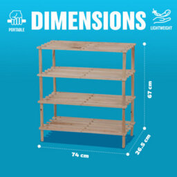 Wooden Shoe Rack Footwear Storage Organiser Unit Shelf Dvd Books Tier Slated New Natural, 4 Tier - thumbnail 5