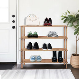 Wooden Shoe Rack Footwear Storage Organiser Unit Shelf Dvd Books Tier Slated New Natural, 4 Tier - thumbnail 2