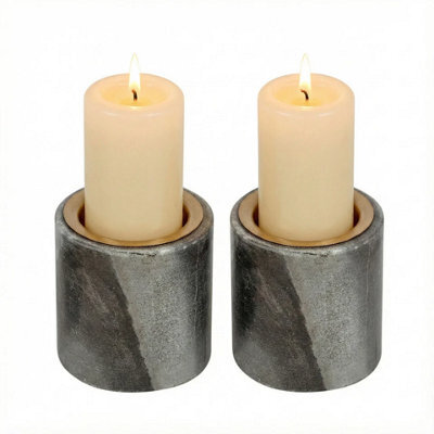 Urbn-Living Urbnliving 7Cm Marble Tea Light Candle Holder - Elegant Home Décor & Centrepiece Gift Set Of 2 - image 1