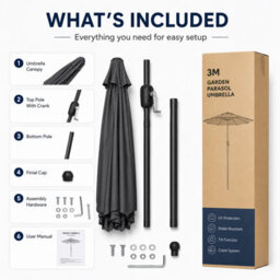 Shopnbits 3M Garden Parasol Umbrella Outdoor Patio Sun Shade Crank Tilt Uv Water Resistant Grey - thumbnail 7