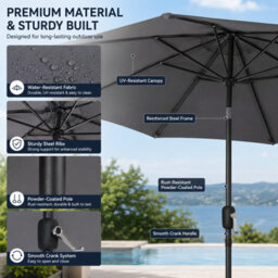 Shopnbits 3M Garden Parasol Umbrella Outdoor Patio Sun Shade Crank Tilt Uv Water Resistant Grey - thumbnail 6