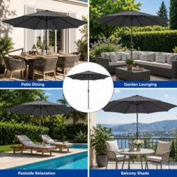 Shopnbits 3M Garden Parasol Umbrella Outdoor Patio Sun Shade Crank Tilt Uv Water Resistant Grey - thumbnail 3