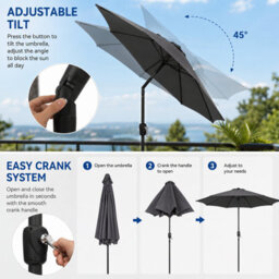 Shopnbits 3M Garden Parasol Umbrella Outdoor Patio Sun Shade Crank Tilt Uv Water Resistant Grey - thumbnail 4