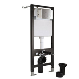 Homestylestore White Bathroom Wall Hung Rimless Toilet Tall Wall Frame And Chrome Round Flush Plate - thumbnail 3