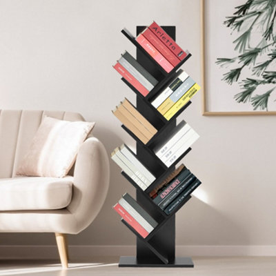 Living And Home 9 Shelf Black Rustic Standing Tree Bookcase Wood Display Rack  400 X 1320 mm - image 1