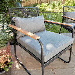 Home Source Cove Black Metal 4 Piece Outdoor Garden Table And Chair Set Padded Cushion Glass Tabletop - thumbnail 5