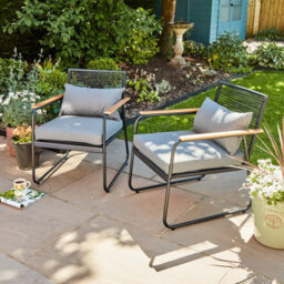 Home Source Cove Black Metal 4 Piece Outdoor Garden Table And Chair Set Padded Cushion Glass Tabletop - thumbnail 4