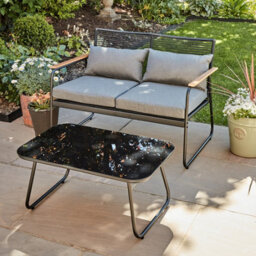 Home Source Cove Black Metal 4 Piece Outdoor Garden Table And Chair Set Padded Cushion Glass Tabletop - thumbnail 3