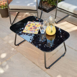 Home Source Cove Black Metal 4 Piece Outdoor Garden Table And Chair Set Padded Cushion Glass Tabletop - thumbnail 8