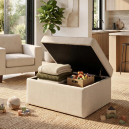 Furniturebox Uk Jasper Cream Linen-Look Fabric Storage Footstool - thumbnail 5