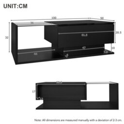 Btm Led Coffee Table, Modern High Gloss Black Center Table With Glass & Drawer For Living Room - thumbnail 4