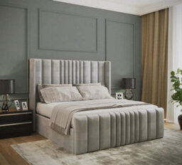 Slumbre Miami Winged Plush Velvet Ottoman Storage Bed, With Footboard - 5Ft Kingsize - Silver