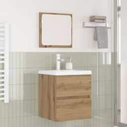 Berkfield Bathroom Furniture Set 3 Pcs Black Oak And White Standard - thumbnail 1