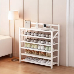 Darphe White 6 Tier Foldable Bamboo Shoe Rack No Assembly Required