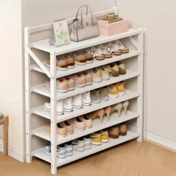 Darphe White 6 Tier Foldable Bamboo Shoe Rack No Assembly Required - thumbnail 2