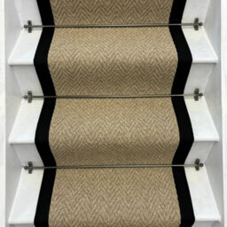 RainbowHome Andes Beige Herringbone Stair Runner With Black Cotton Border 60 X 600Cm - thumbnail 1