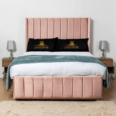 UKBEDFURNITURE Arizona Pink Plush Wingback Divan Bed Base With 54 Inch Headboard - No Storage - image 1