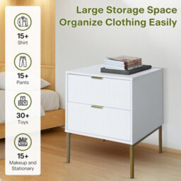 Home Treats Ridged Bedside Table White Wooden 2 Drawer Side Table Gold Handles 63 X 50 X 40 Cm - thumbnail 9