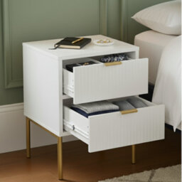 Home Treats Ridged Bedside Table White Wooden 2 Drawer Side Table Gold Handles 63 X 50 X 40 Cm - thumbnail 3