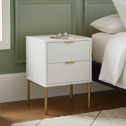 Home Treats Ridged Bedside Table White Wooden 2 Drawer Side Table Gold Handles 63 X 50 X 40 Cm - thumbnail 2