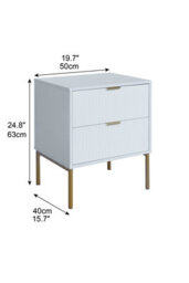 Home Treats Ridged Bedside Table White Wooden 2 Drawer Side Table Gold Handles 63 X 50 X 40 Cm - thumbnail 7