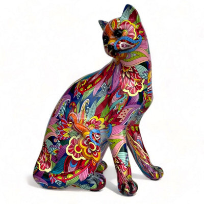Animal Crackers Large 'groovy Art' Cat Figurine, Bright Colour Novelty Design Home Decoration, Height 28Cm - image 1