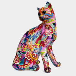 Animal Crackers Large 'groovy Art' Cat Figurine, Bright Colour Novelty Design Home Decoration, Height 28Cm - thumbnail 3
