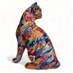 Animal Crackers Large 'groovy Art' Cat Figurine, Bright Colour Novelty Design Home Decoration, Height 28Cm - thumbnail 2