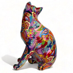 Animal Crackers Large 'groovy Art' Cat Figurine, Bright Colour Novelty Design Home Decoration, Height 28Cm - thumbnail 5