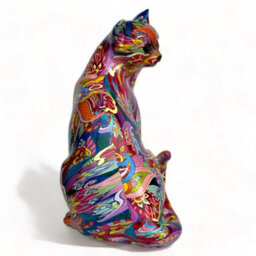 Animal Crackers Large 'groovy Art' Cat Figurine, Bright Colour Novelty Design Home Decoration, Height 28Cm - thumbnail 4