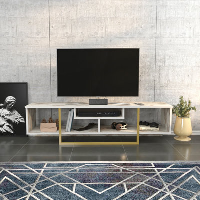 Decorotika Astona Tv Stand Tv Unit For Tvs Up To 65 Inch White Marble Effect And Gold - image 1