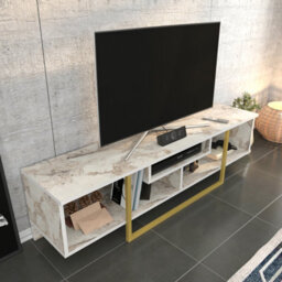 Decorotika Astona Tv Stand Tv Unit For Tvs Up To 65 Inch White Marble Effect And Gold - thumbnail 2