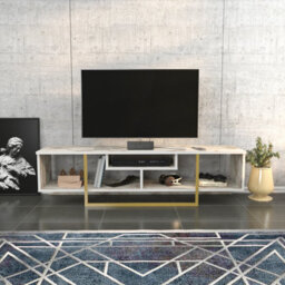 Decorotika Astona Tv Stand Tv Unit For Tvs Up To 65 Inch White Marble Effect And Gold