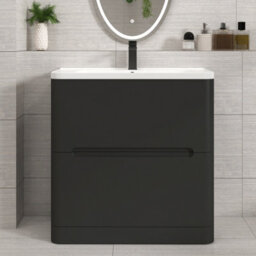 Royal Bathrooms Venice 800mm Matt Nocturne Black Floor Standing Vanity Unit 2 Drawer With Ceramic Basin - thumbnail 1