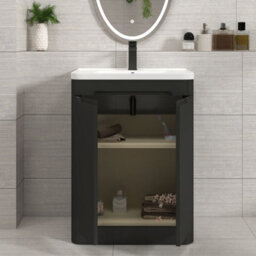 Royal Bathrooms Venice 800mm Matt Nocturne Black Floor Standing Vanity Unit 2 Drawer With Ceramic Basin - thumbnail 4