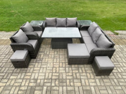 Fimous 11 Seater Rattan Outdoor Garden Furniture Sets Height Adjustable Rising Lifting Diningtable Sofa Set With Reclining Chair - thumbnail 1