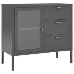 Berkfield Sideboard Anthracite 75X35X70 Cm Steel And Tempered Glass - thumbnail 2