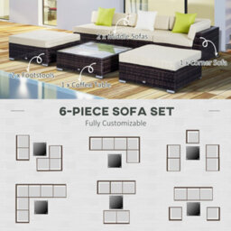 Outsunny 6 Pieces Rattan Furniture Set Conservatory Sofa Deluxe Wicker Garden - thumbnail 6