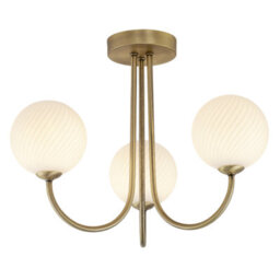 Happy Homewares Modern Antique Brass Plated Ceiling Light Fitting With Swirl Glass - thumbnail 2