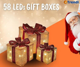 Christmas Light Up Gift Boxes - 3Pc Led Decoration Set With 58 Warm White Lights (Golden Box With Red Bow) - thumbnail 3