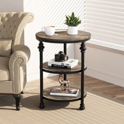 London Boutique Small Coffee Table, 3-Tier Side Table With Shelves And Round Steel Frame, Narrow Side Table For Small Spaces - thumbnail 9