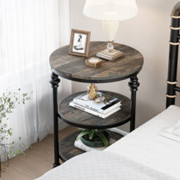 London Boutique Small Coffee Table, 3-Tier Side Table With Shelves And Round Steel Frame, Narrow Side Table For Small Spaces - thumbnail 8